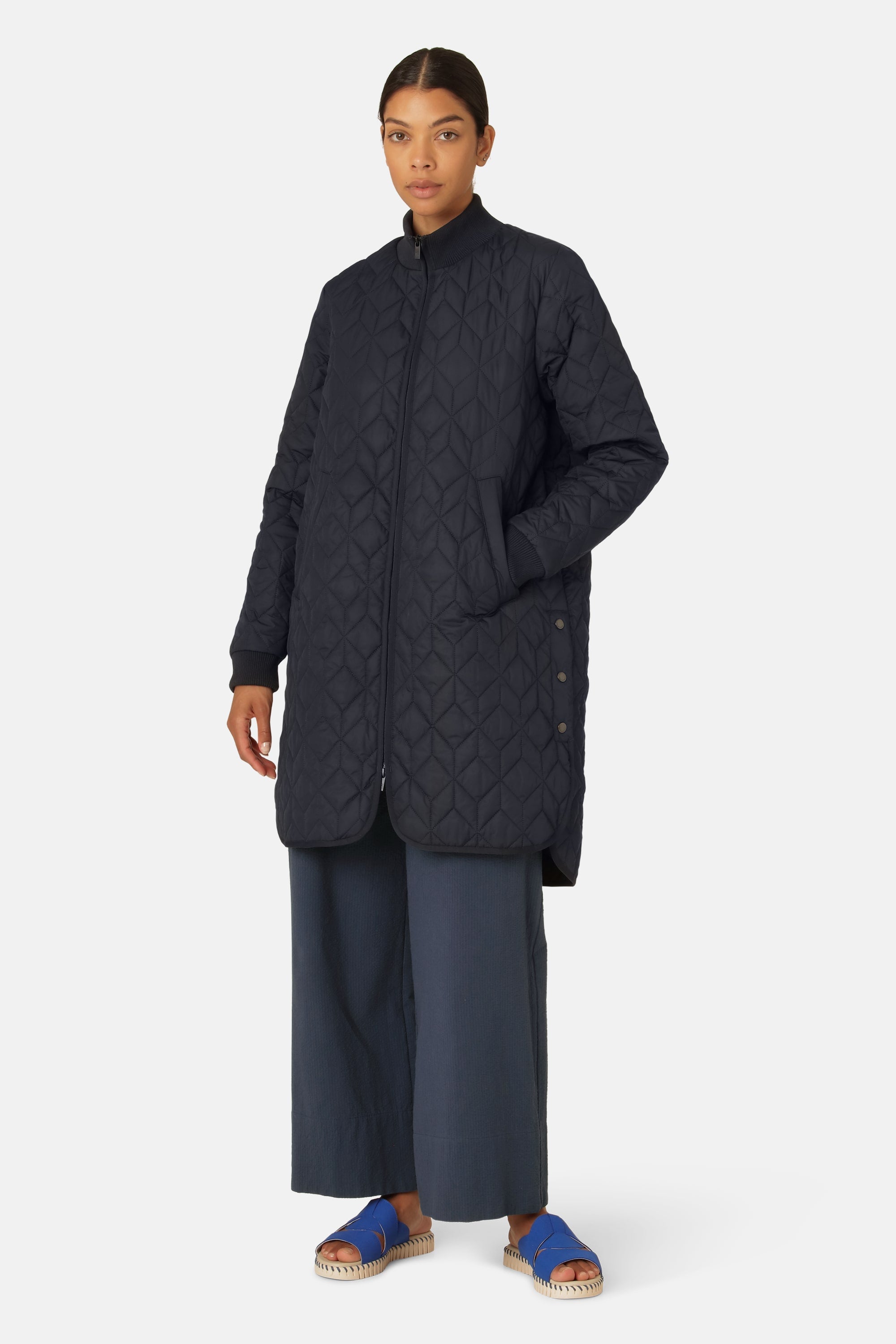 Lång Quiltad Jacka - Dark Indigo